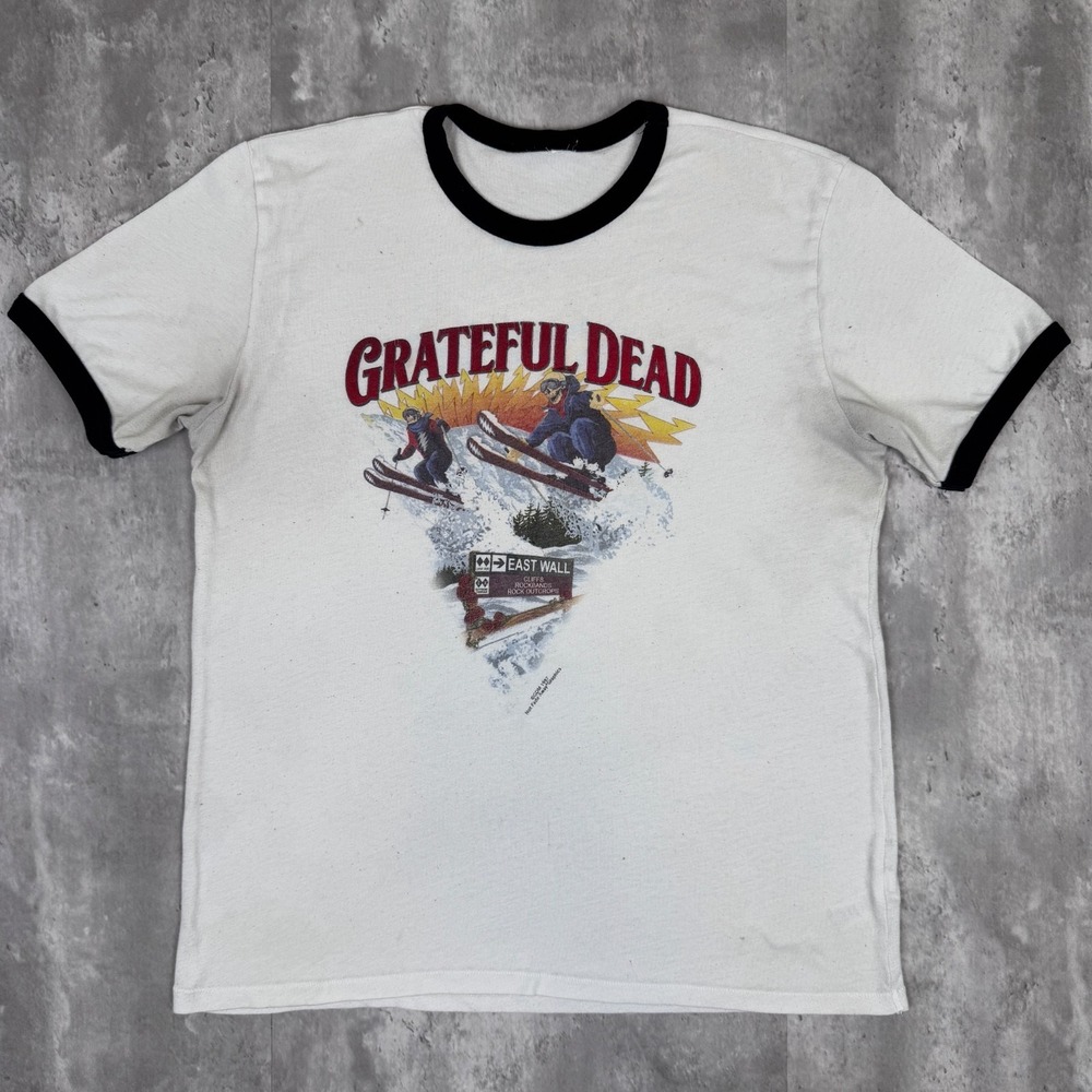 Grateful Dead Ski T-Shirt Mens Large White Ringer Snow Music Granola Rock